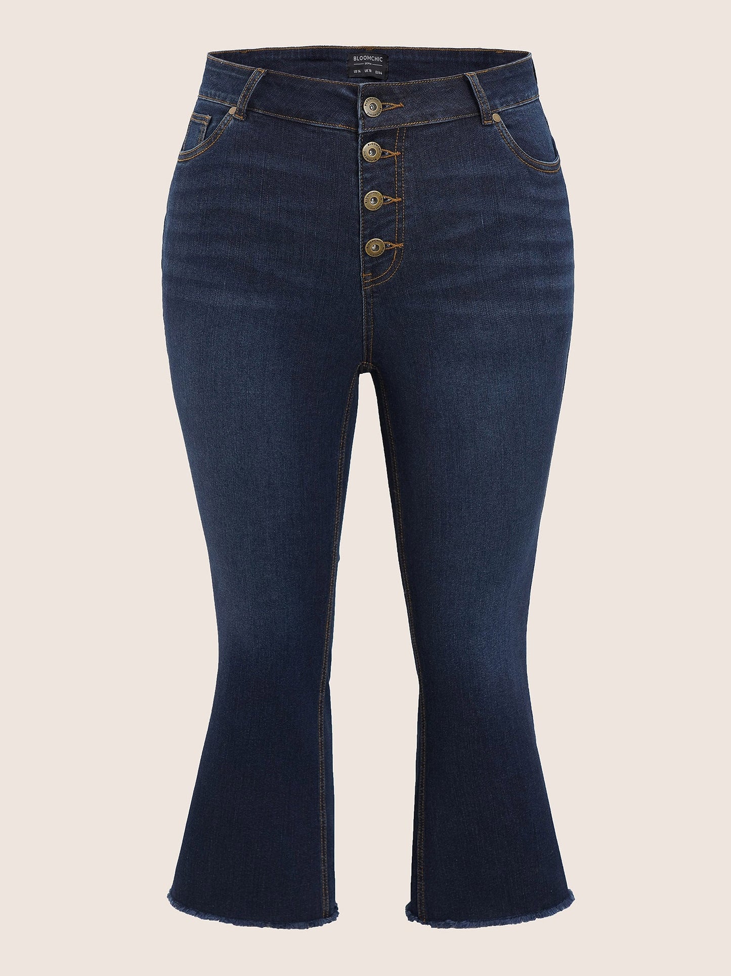 Dark Wash Frayed Hem Cropped Bootcut Jeans