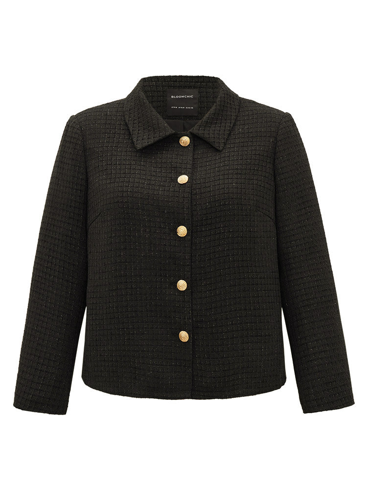 Plain Suit Collar Texture Button Up Blazer