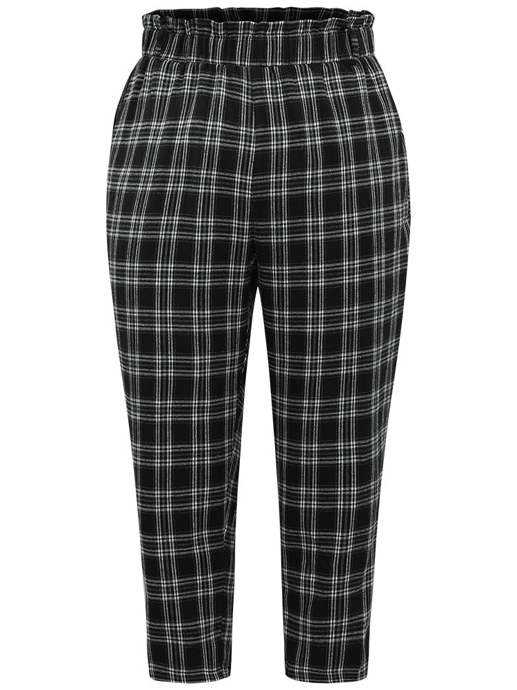 Plaid Paperbag Waist Pocket Pants