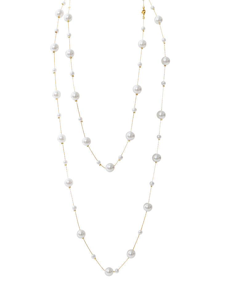 Layered Pearl Beaded Long Necklace