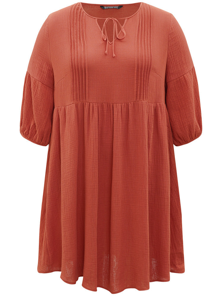 Plain Pocket Pleated Ties Elastic Cuffs Dress