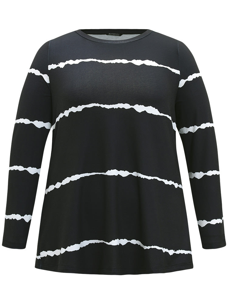 Striped Print Crew Neck Long Sleeve T-shirt