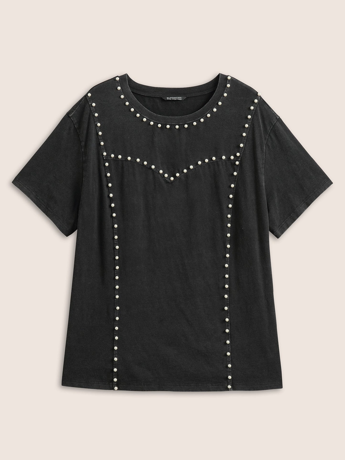 Pearl Beaded Vintage Round Neck T-shirt