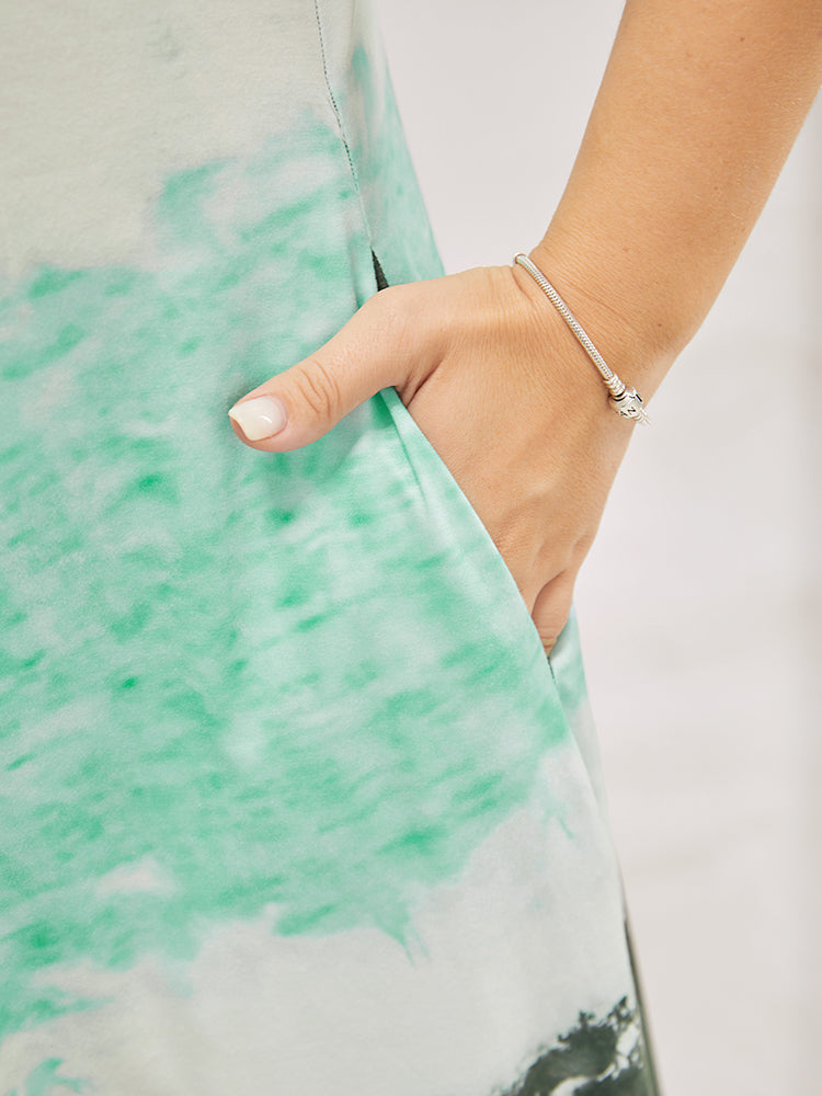 Tie Dye V Neck Pocket Midi Dress