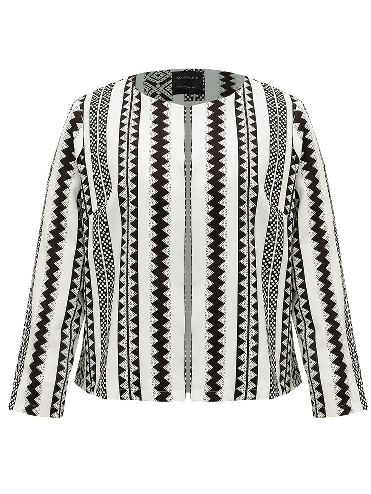 Geometric Boho Print Open Front Jacket