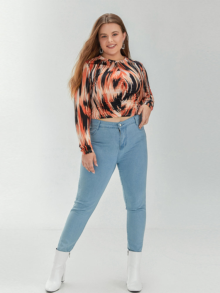 Printed Long Sleeve Crop Round Neck T-shirt