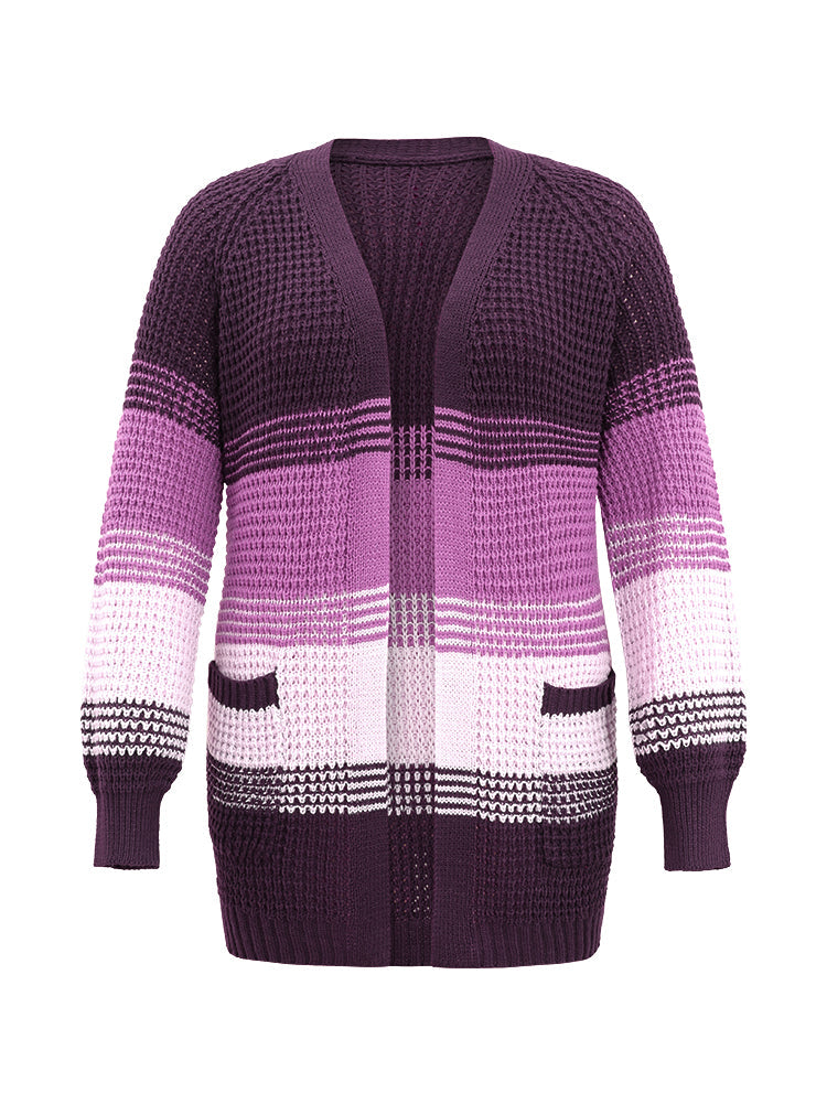 Colorblock Contrast Pocket Raglan Sleeve Cardigan