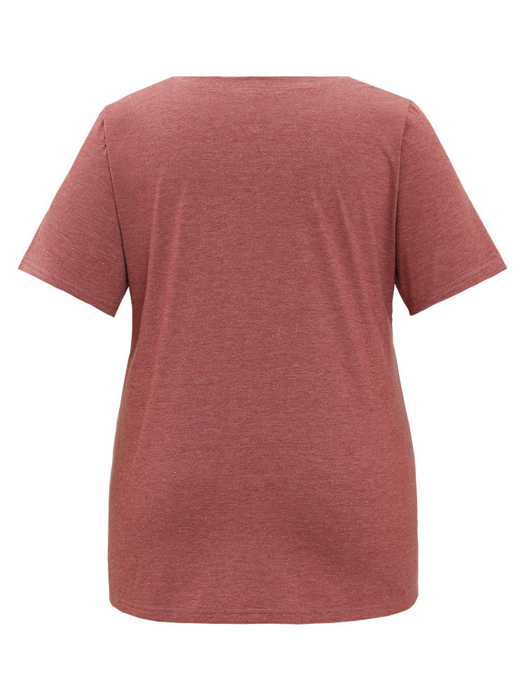 Letter & Floral Embroidered Drop Shoulder T-shirt