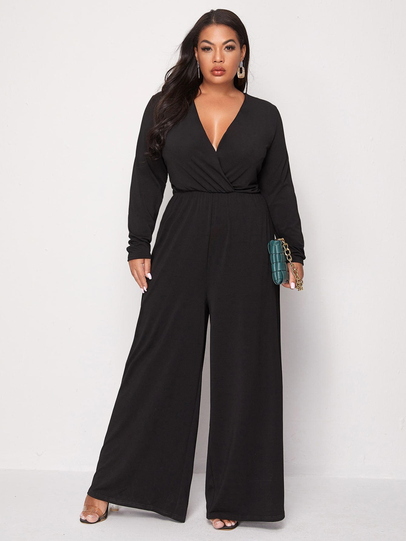 Plunging Neck Surplice Front Culotte Jumpsuit