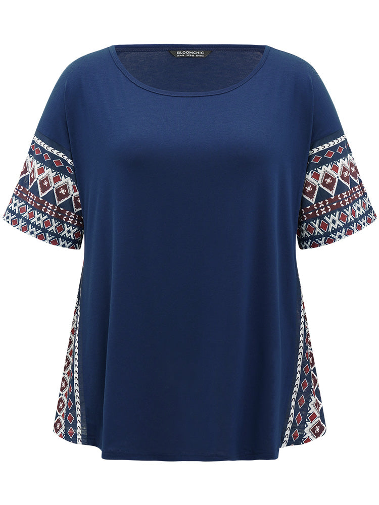 Bandana Print Patchwork Crew Neck T-shirt