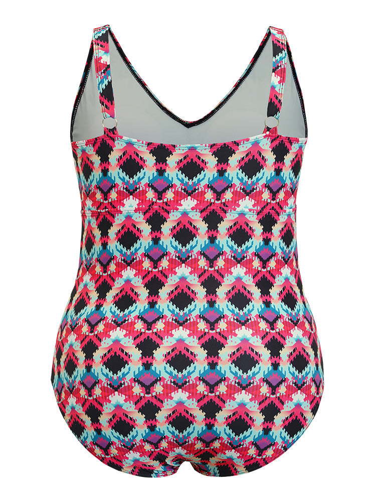 Geometric Print Cut Out Twist Front One Piece Swimsuit
