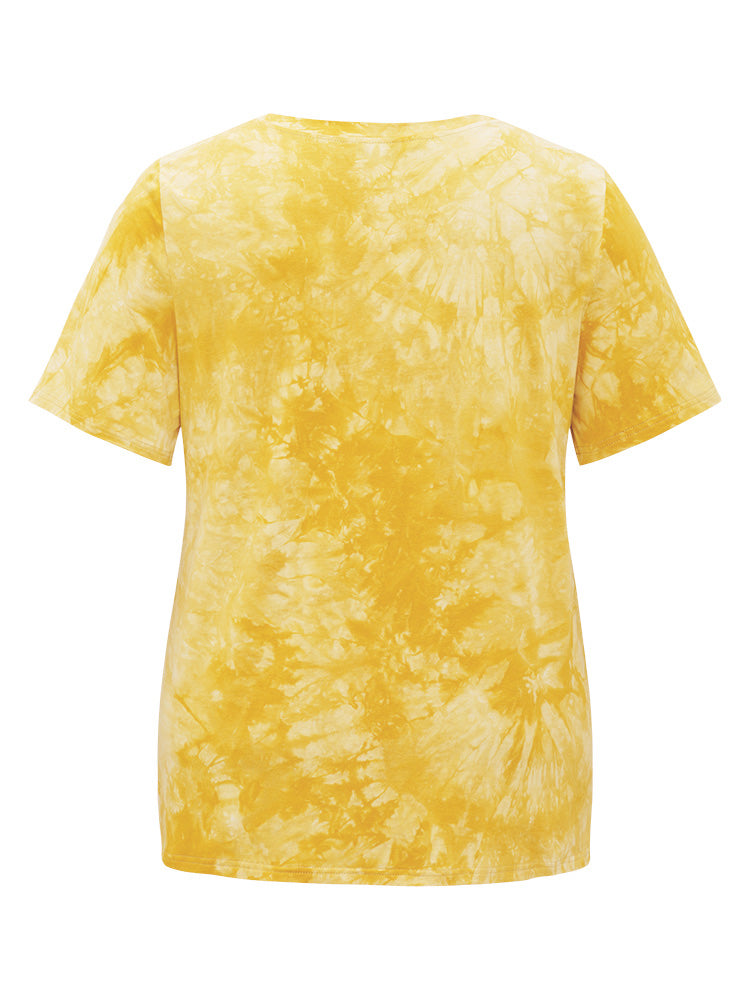 Lemon & Letter Print Crew Neck Tie Dye T-shirt
