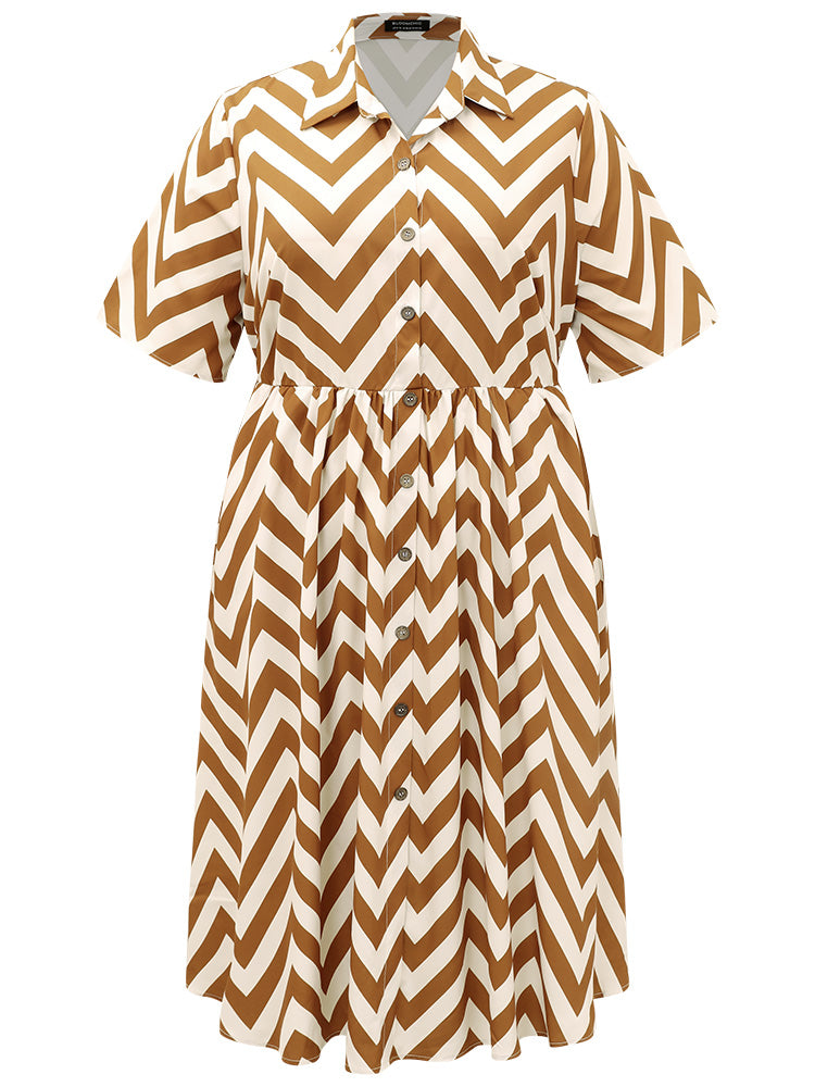 Geometric Print Shirt Collar Button Through Dress