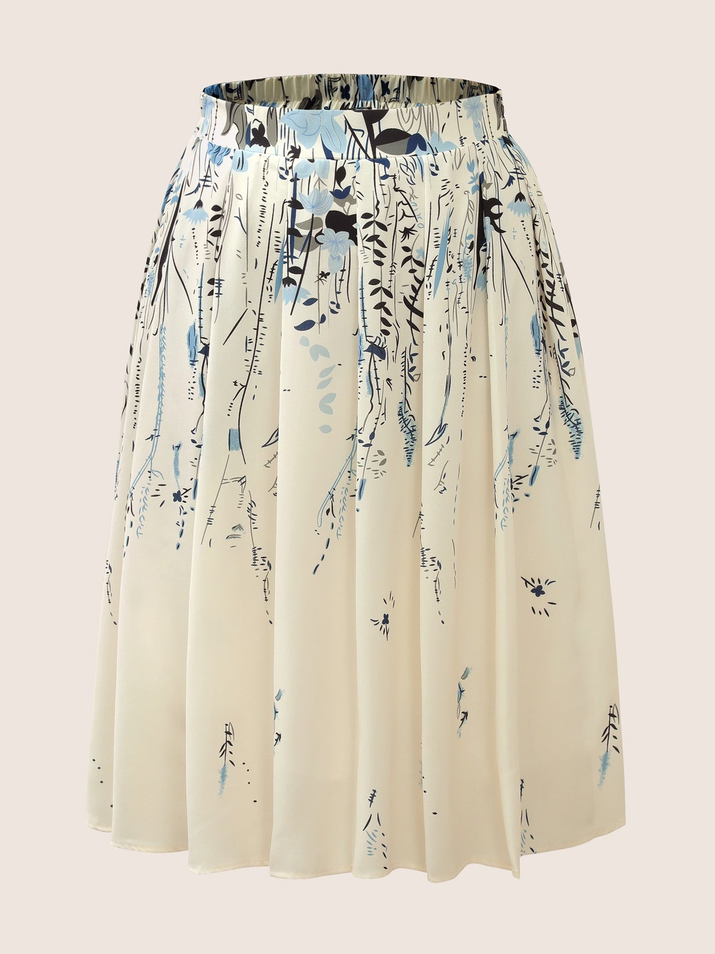 Plants Print Wideband Waist Pleated Skirt