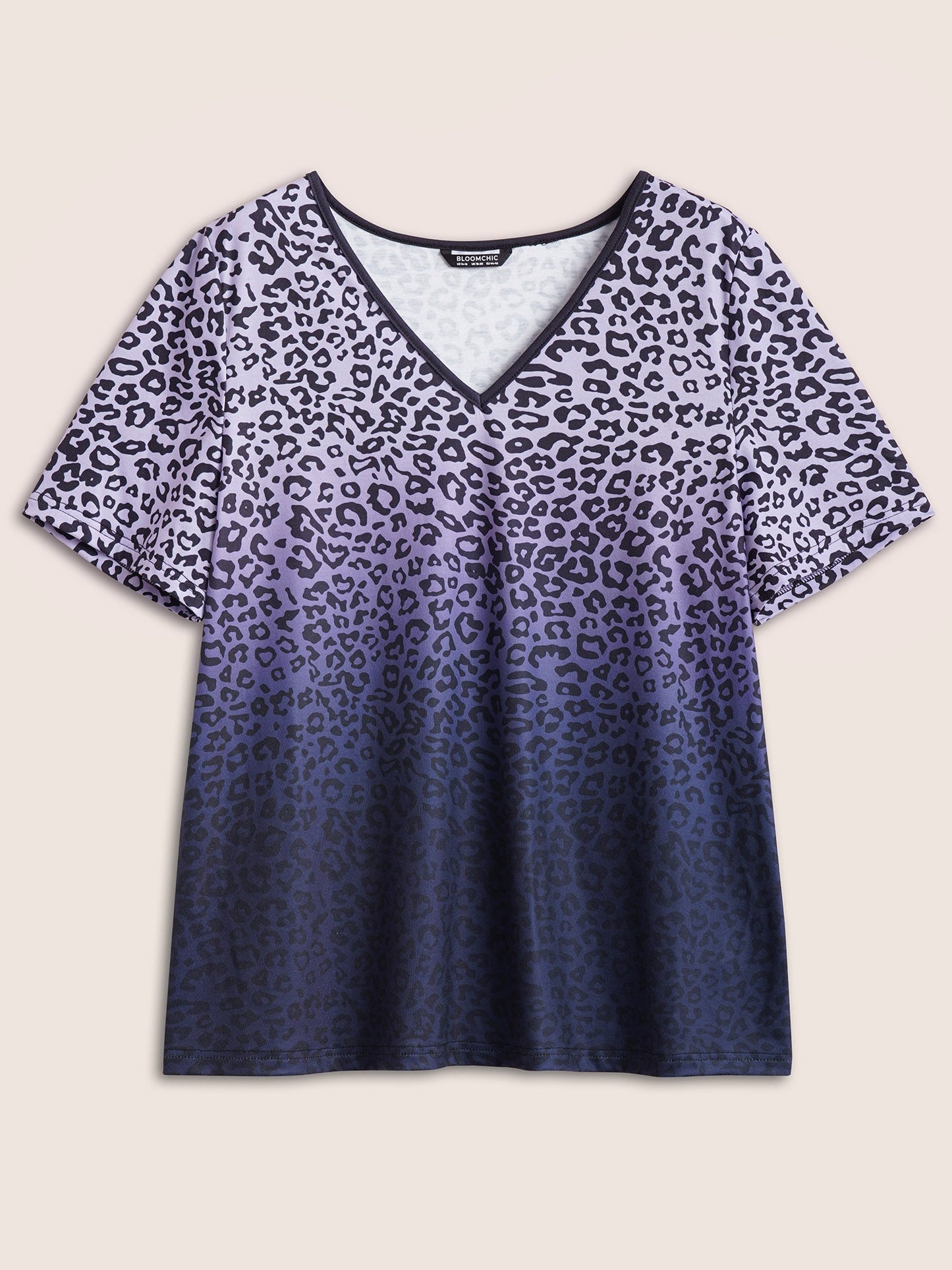 V Neck Ombre Leopard Contrast Trim T-shirt