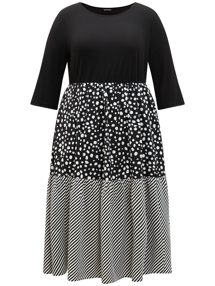 Colorblock Contrast Striped Layered Hem Dress