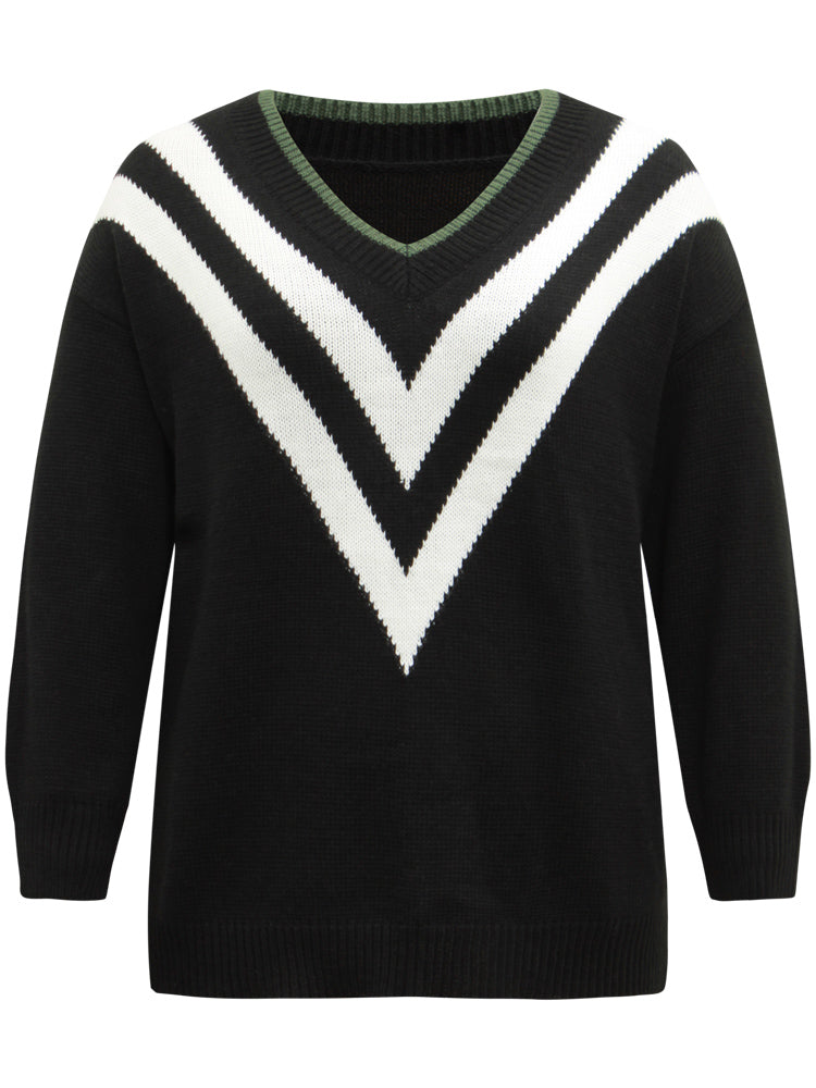 Striped Contrast Trim Long Sleeve Pullover