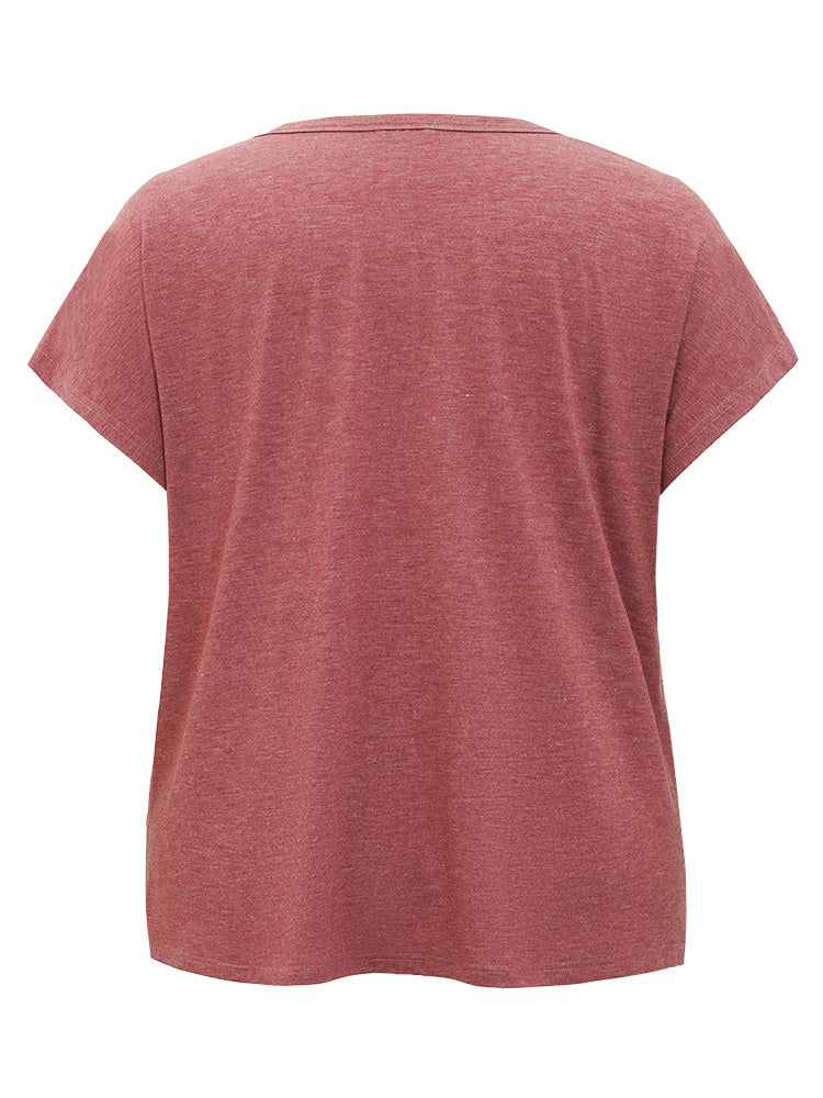 Plain Patched Pocket Batwing Sleeve Heather T-shirt