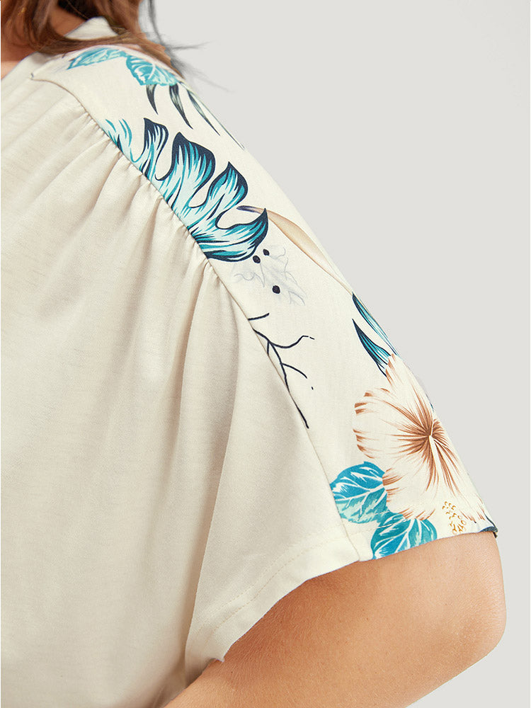 Tropical Ruched Dolman Sleeve T-shirt