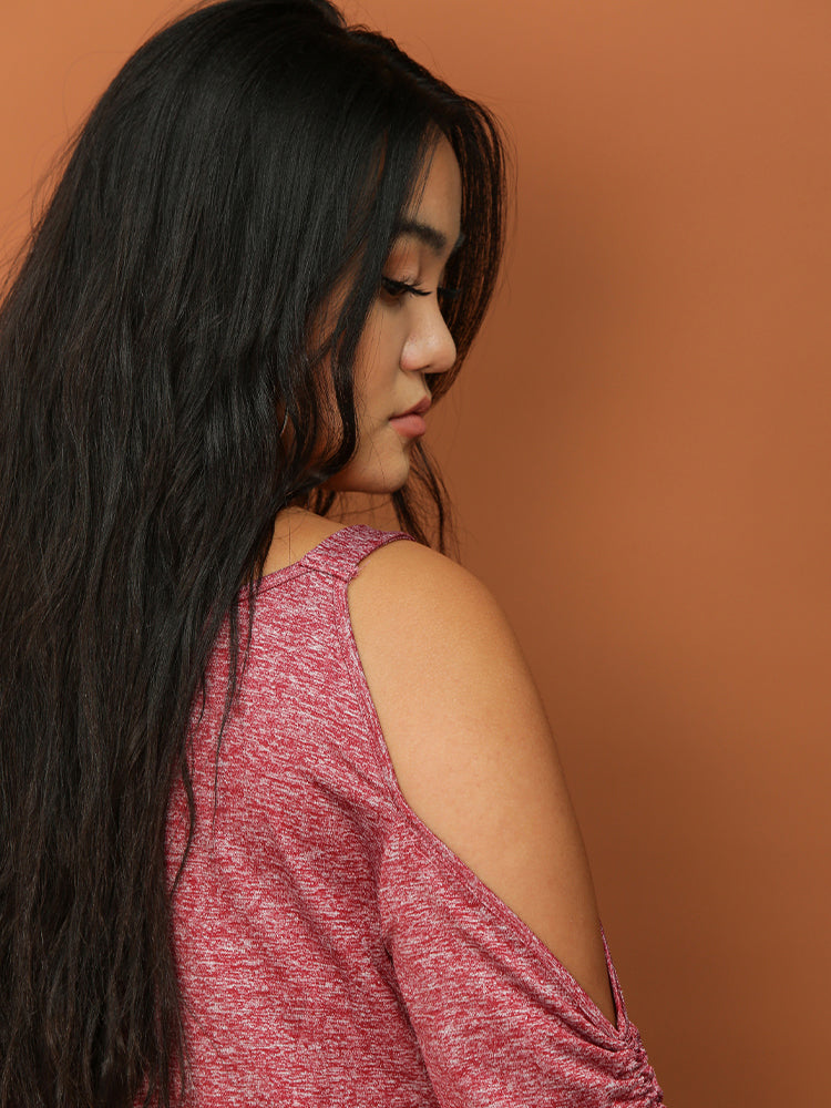 Cold Shoulder Drawstring Sleeve T-shirt