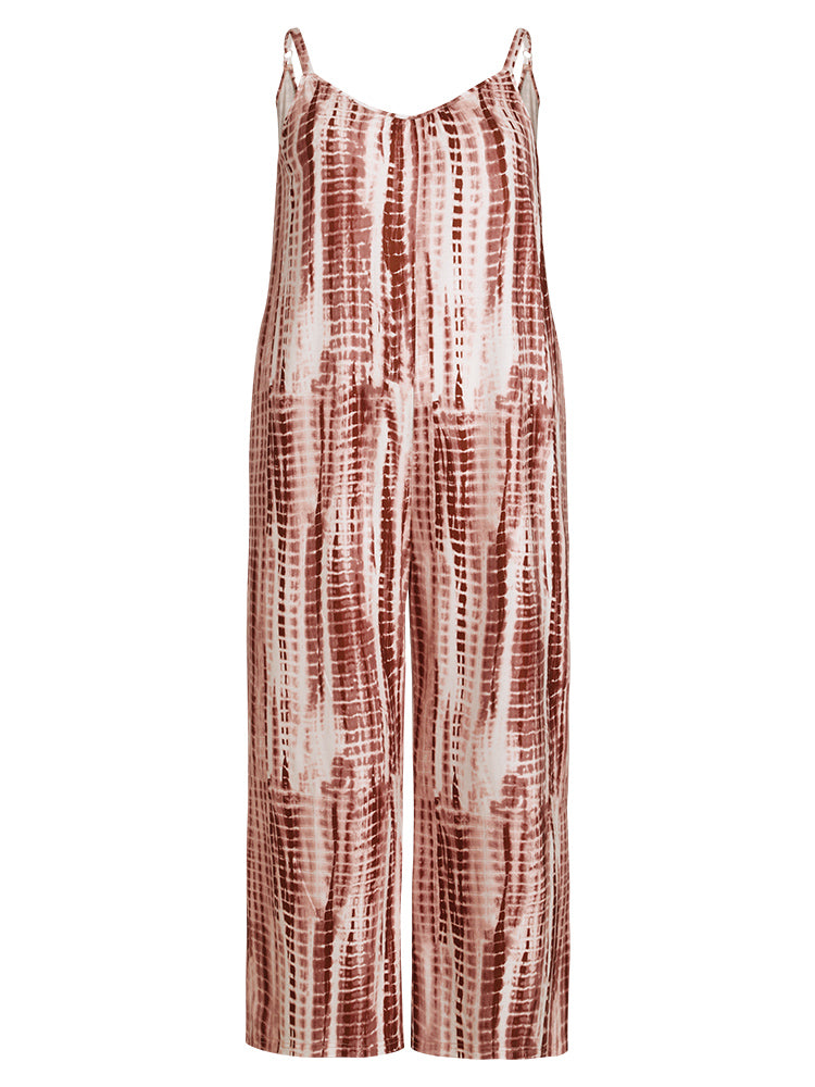 Tie Dye Striped Pocket Backless Cami Jumpsuit