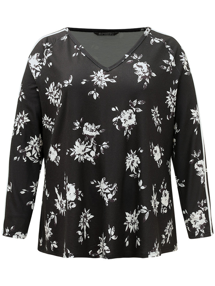 Floral Raglan Sleeve Contrast Trim Sweatshirt