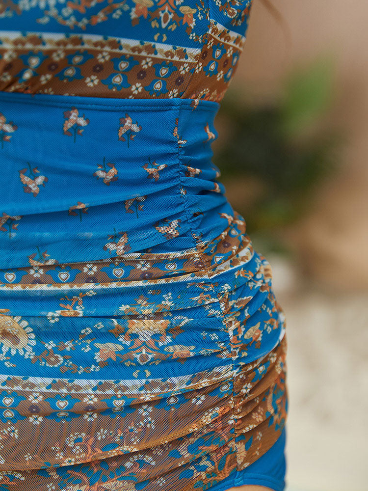 Bandana Print Sculpt Waist Wrap One Piece Swimsuit