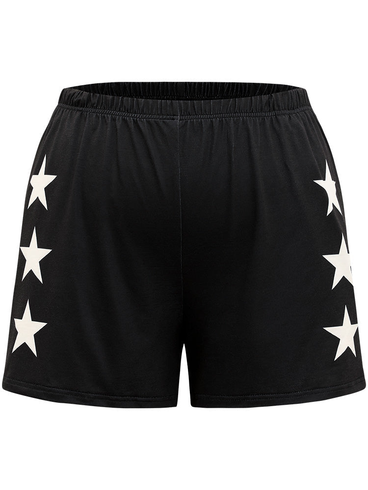 Star Print Pocket Elastic Waist Sleep Shorts