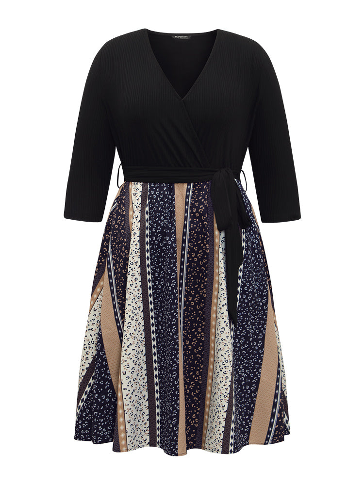 Colorblock Striped Belted Pocket Patchwork Dress