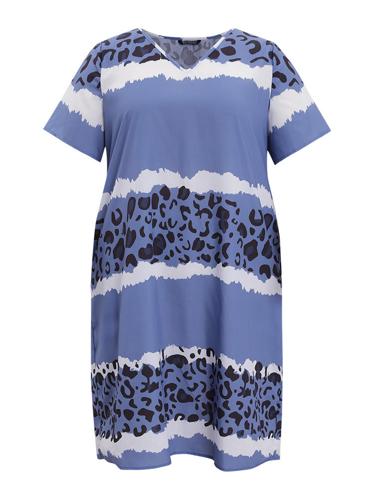 Leopard Contrast Pocket Tie Dye Knee Dress