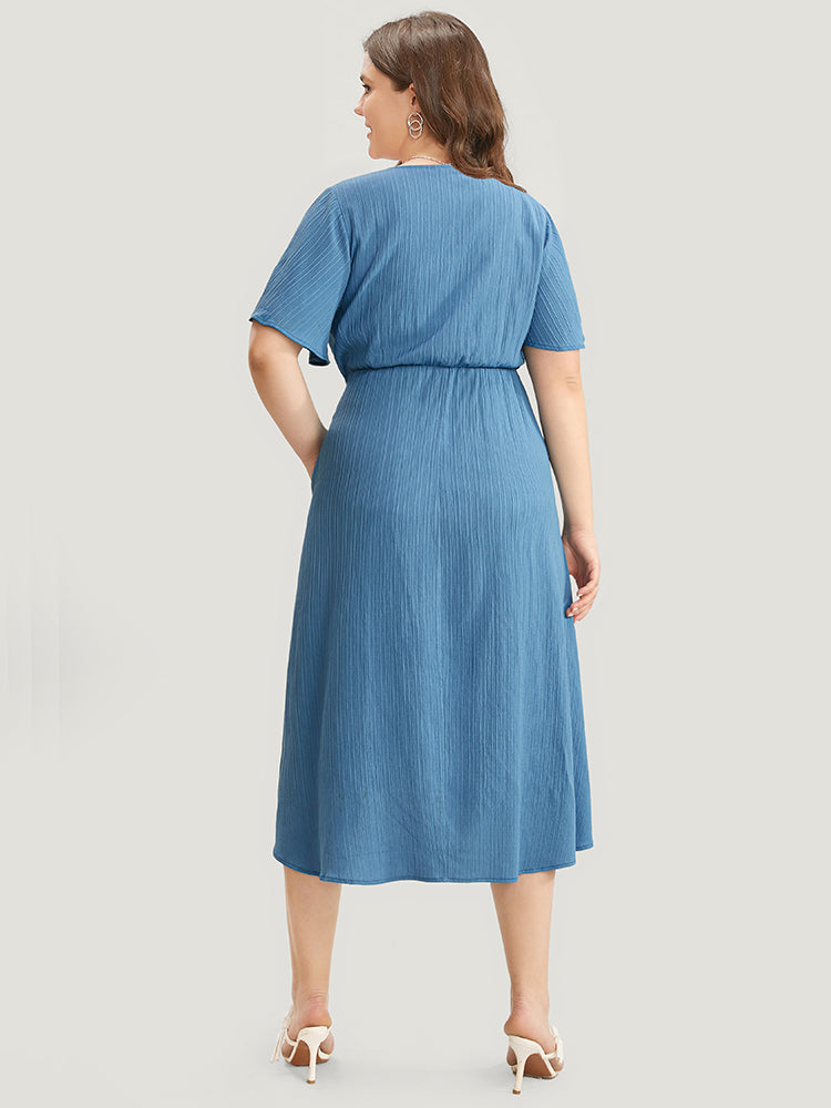 Plain Zip Up Ruffle Sleeve Pocket Asymmetrical Hem Dress