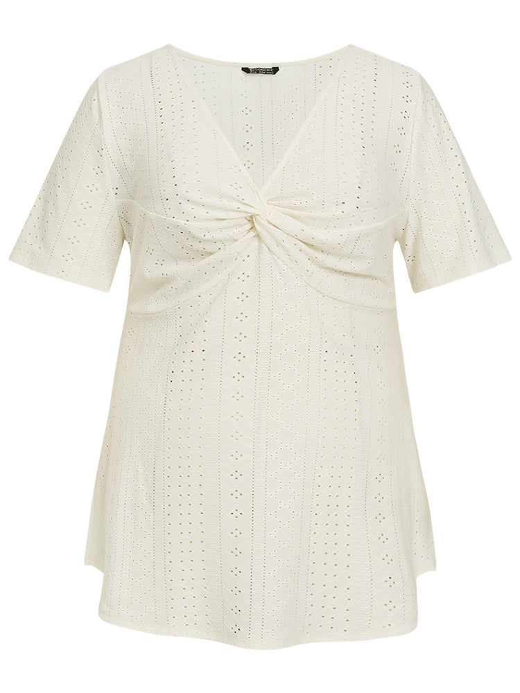 Plain Broderie Anglaise Twist Front T-shirt