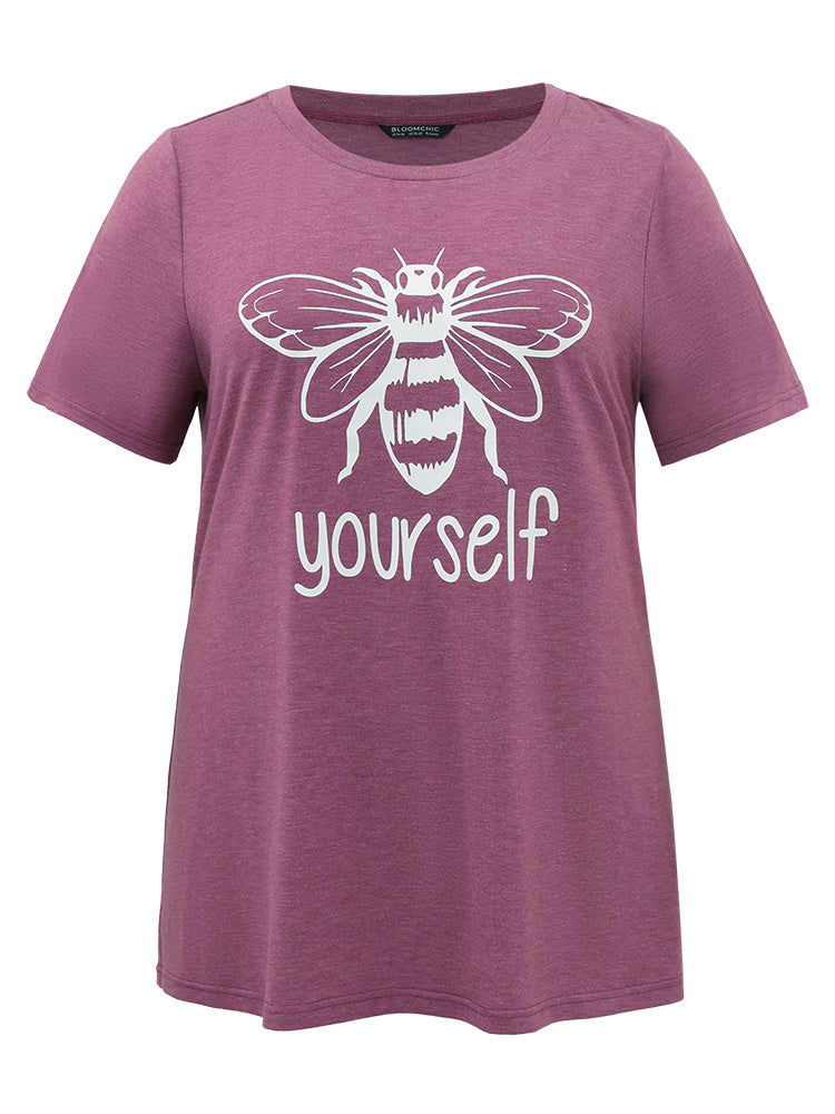 Animal & Letter Print Crew Neck T-shirt