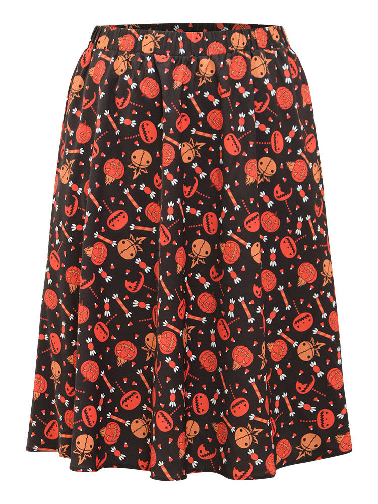 Halloween Pumpkin Print Skirt