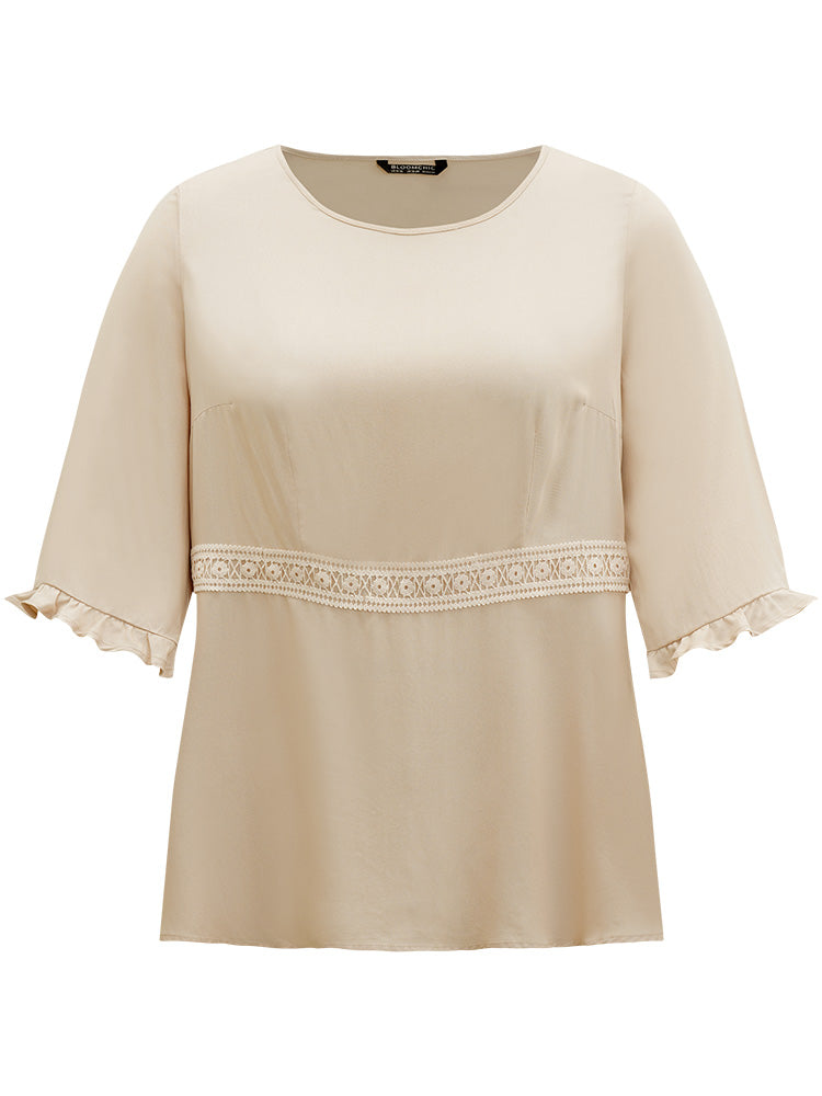 Plain Lace Patchwork Ruffles Woven Top