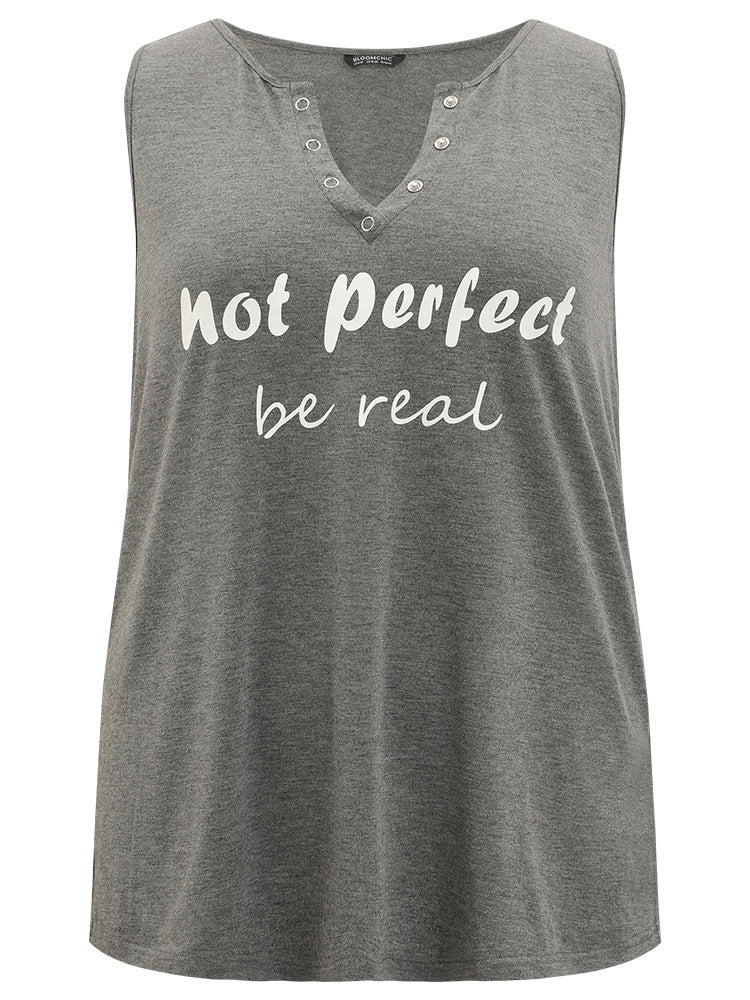 Letter Print Button Notched Tank Top