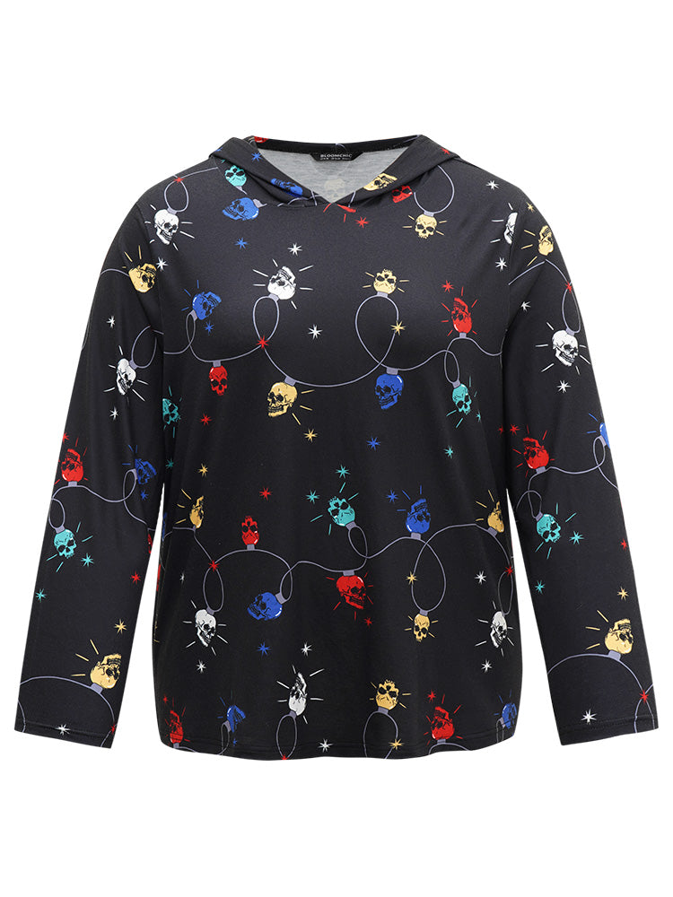 Christmas Skull Print Hooded Sleep Top