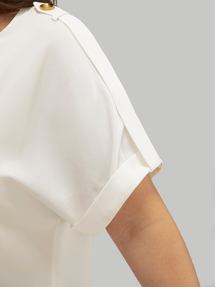 Plain Roll Up Batwing Sleeve Blouse
