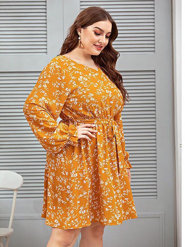 Ditsy Printed Belt Dress