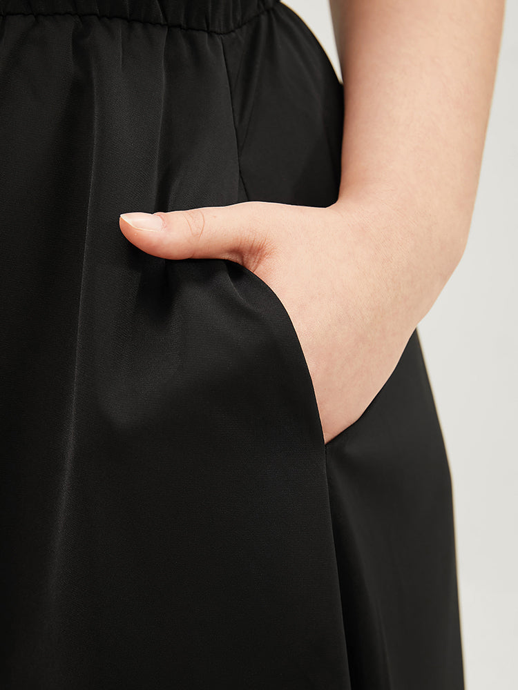 Solid Keyhole Ruffles Pocket Knotted Back Halter Dress