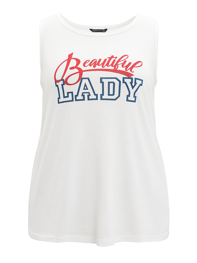 Letter Print Crew Neck Graphic Tank Top