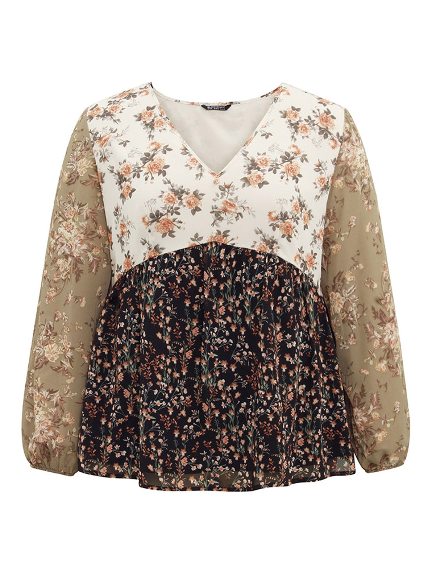 Chiffon Contrast Ditsy Floral Patchwork Blouse