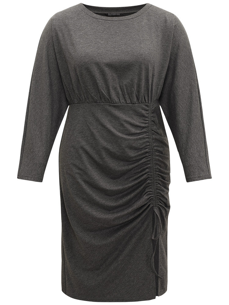 Split Hem Drawstring Batwing Sleeve Dress