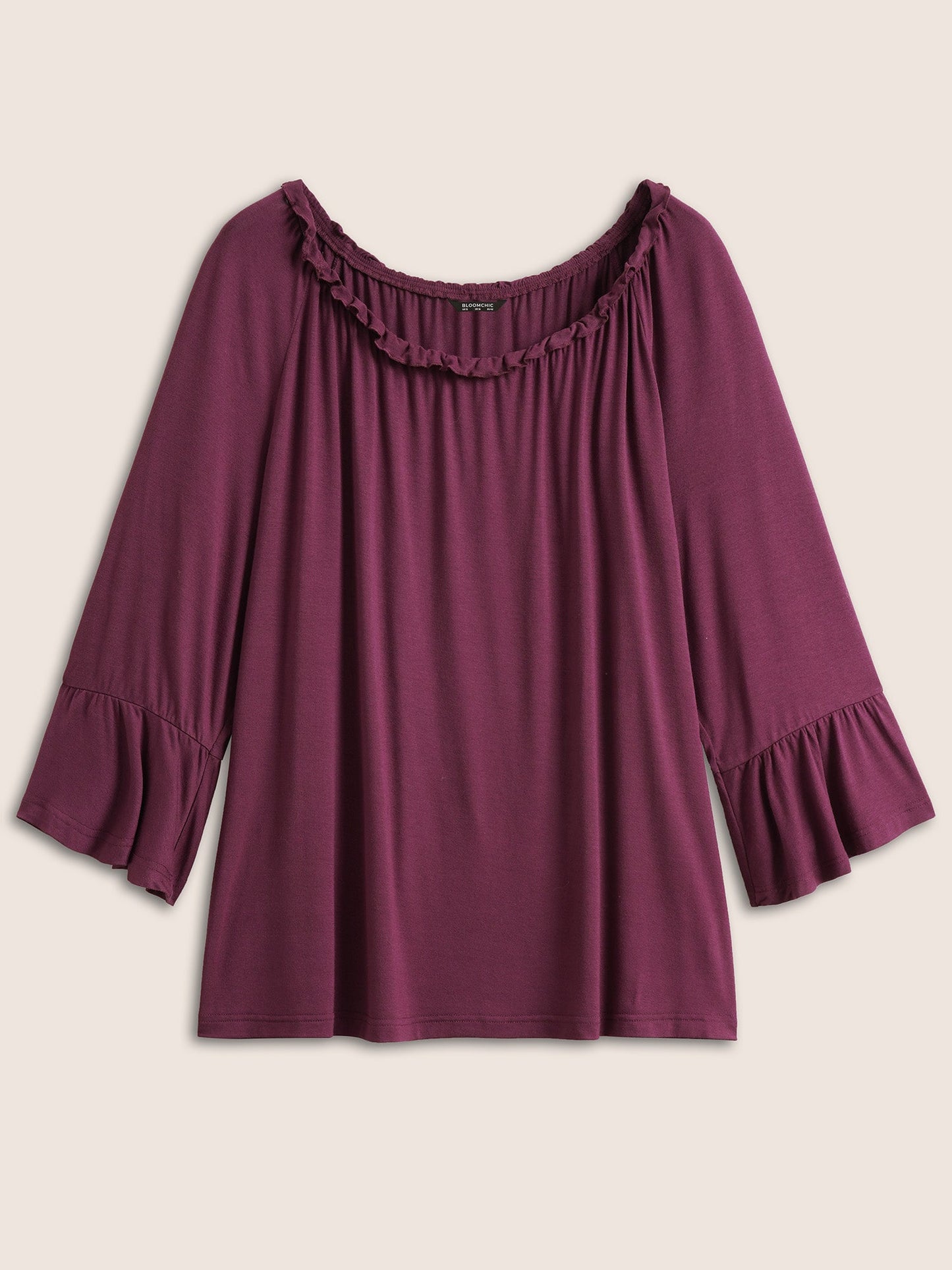 Solid Flutter Sleeve Off Shoulder T-shirt