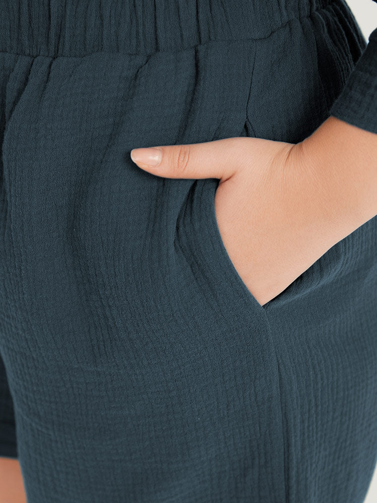 Plain Texture Ties Pocket Elastic Waist Shorts