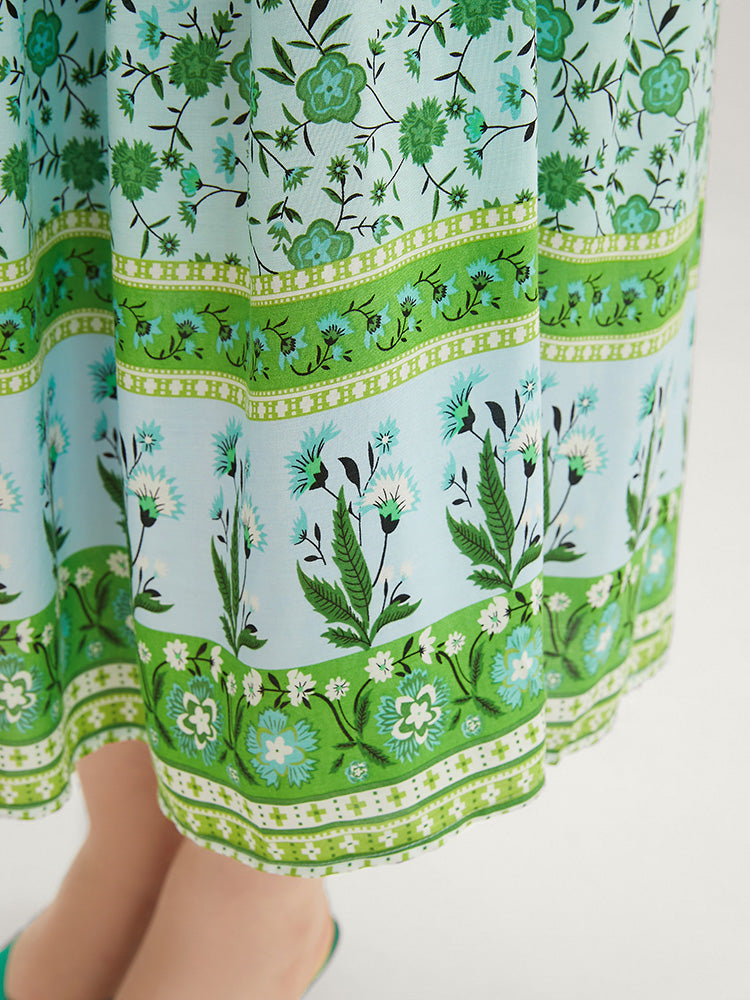 Bandana Print V Neck Pocket Belted Flutter Dress