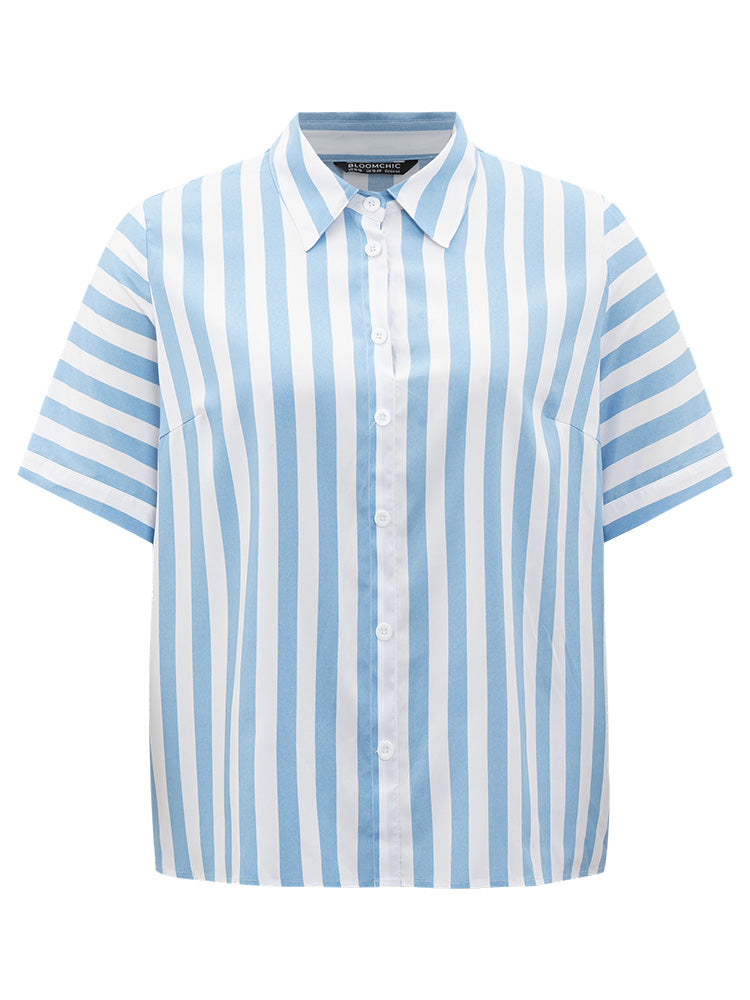 Striped Shirt Collar Button Through Blouse