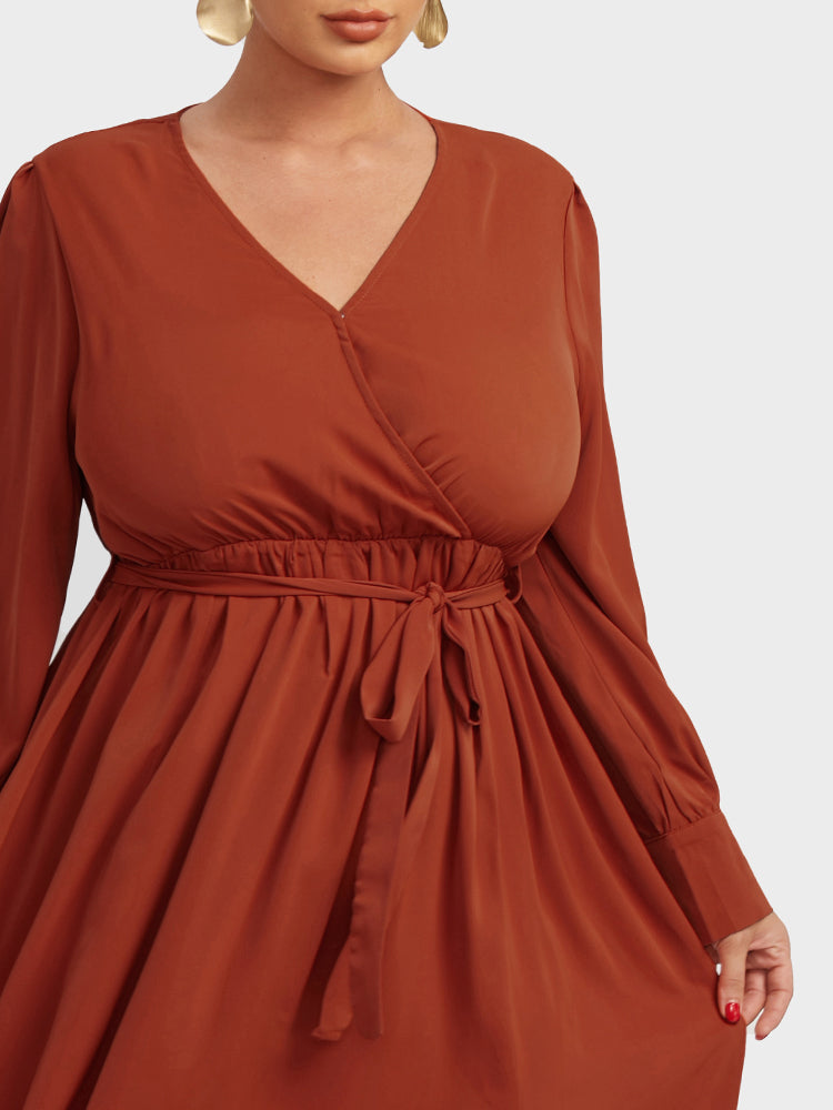 Surplice Neck Knotted Split Dress