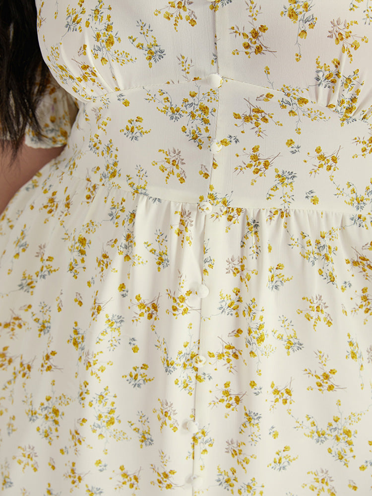 Bloom Dress - Ditsy Floral Button V Neck Maxi Dress