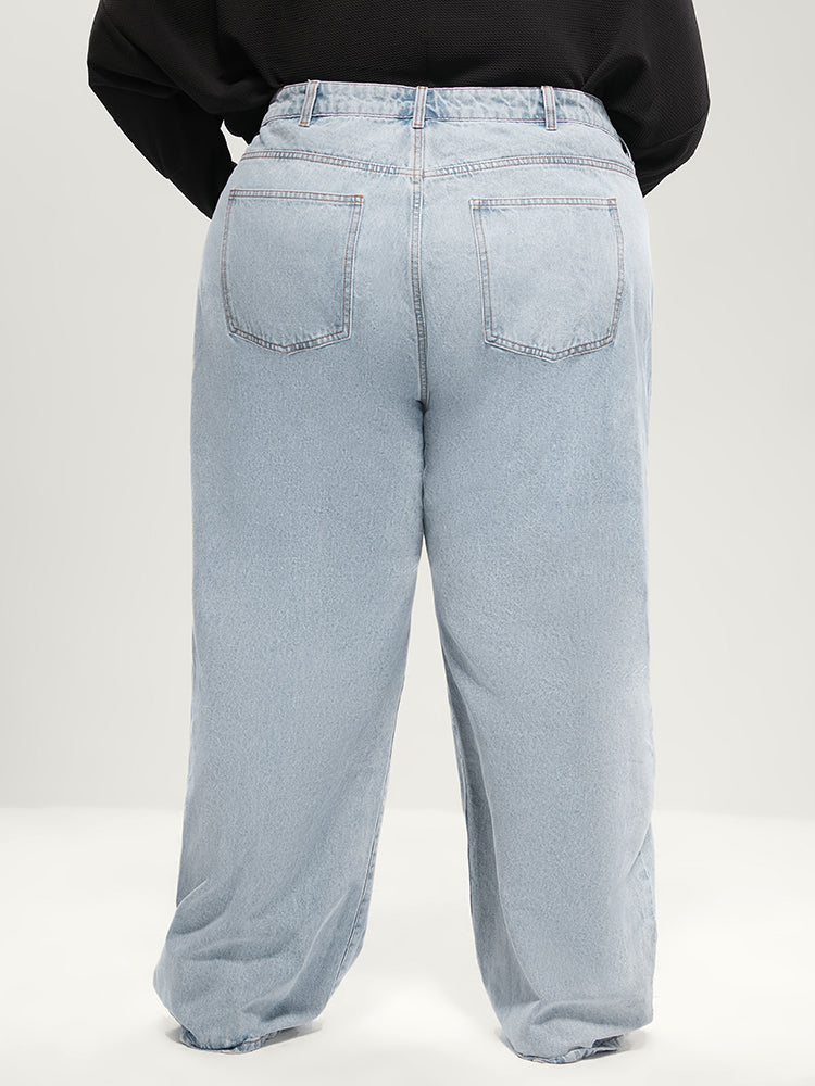 Boyfriend Wide Leg Non Stretchy High Rise Light Wash Distressed Jeans